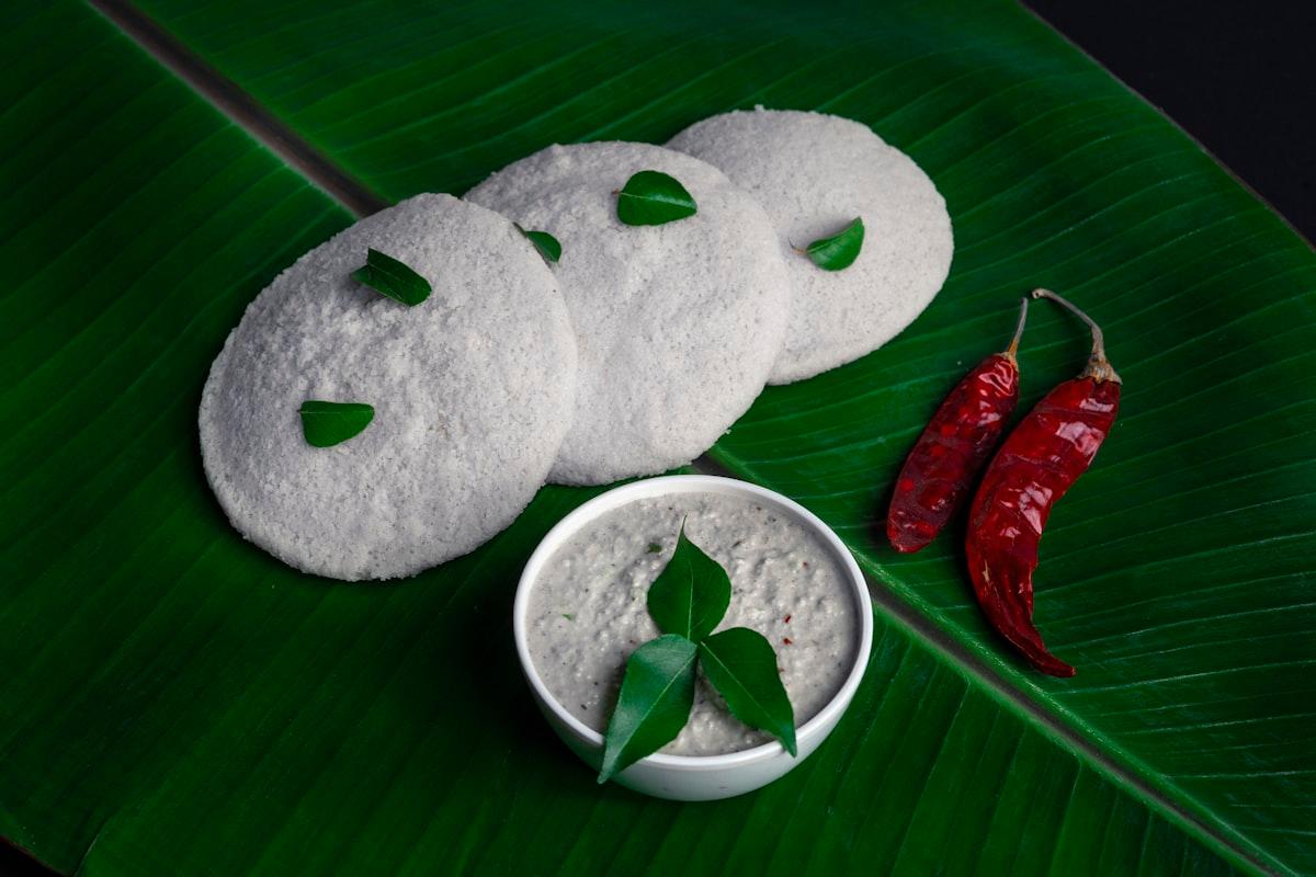 Soft Rava Idlis on Banana Leaf